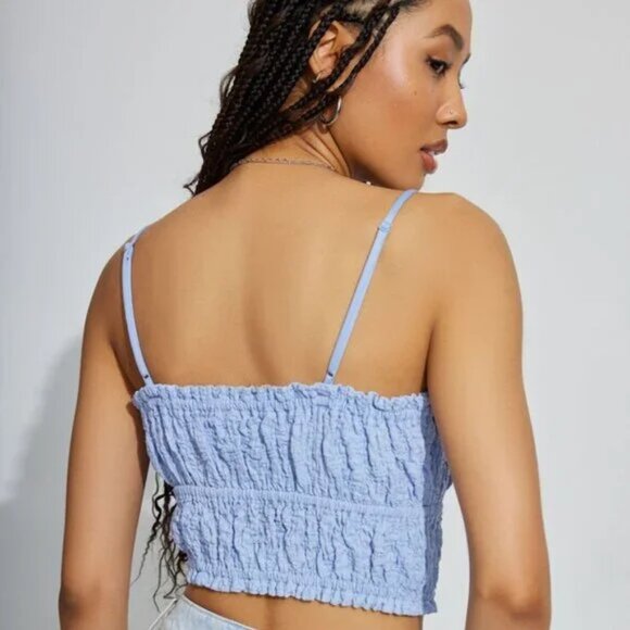 NWT Scrunch Knit Tie Front Cami Serenity Blue Size L - Picture 6 of 6